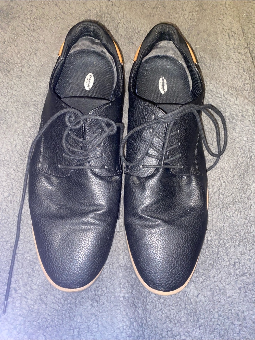 Dr. Scholl's Black Pebbled Faux Leather Lace-Up Oxfords with Tan Accent